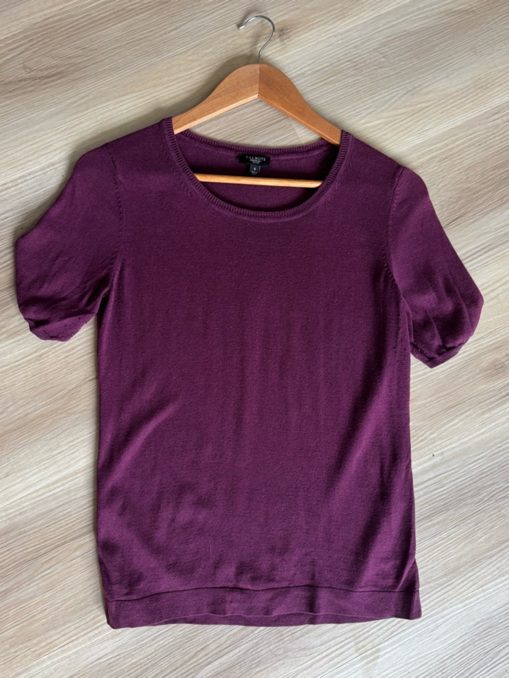 Talbots Petite Plum Short Sleeve Sweater | Puff Sleeve Knit Top | Size Small
